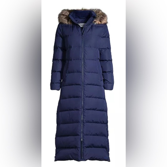 Lands End Down Coat Max 600 Long Maxi XS Navy $300 - Picture 12 of 12